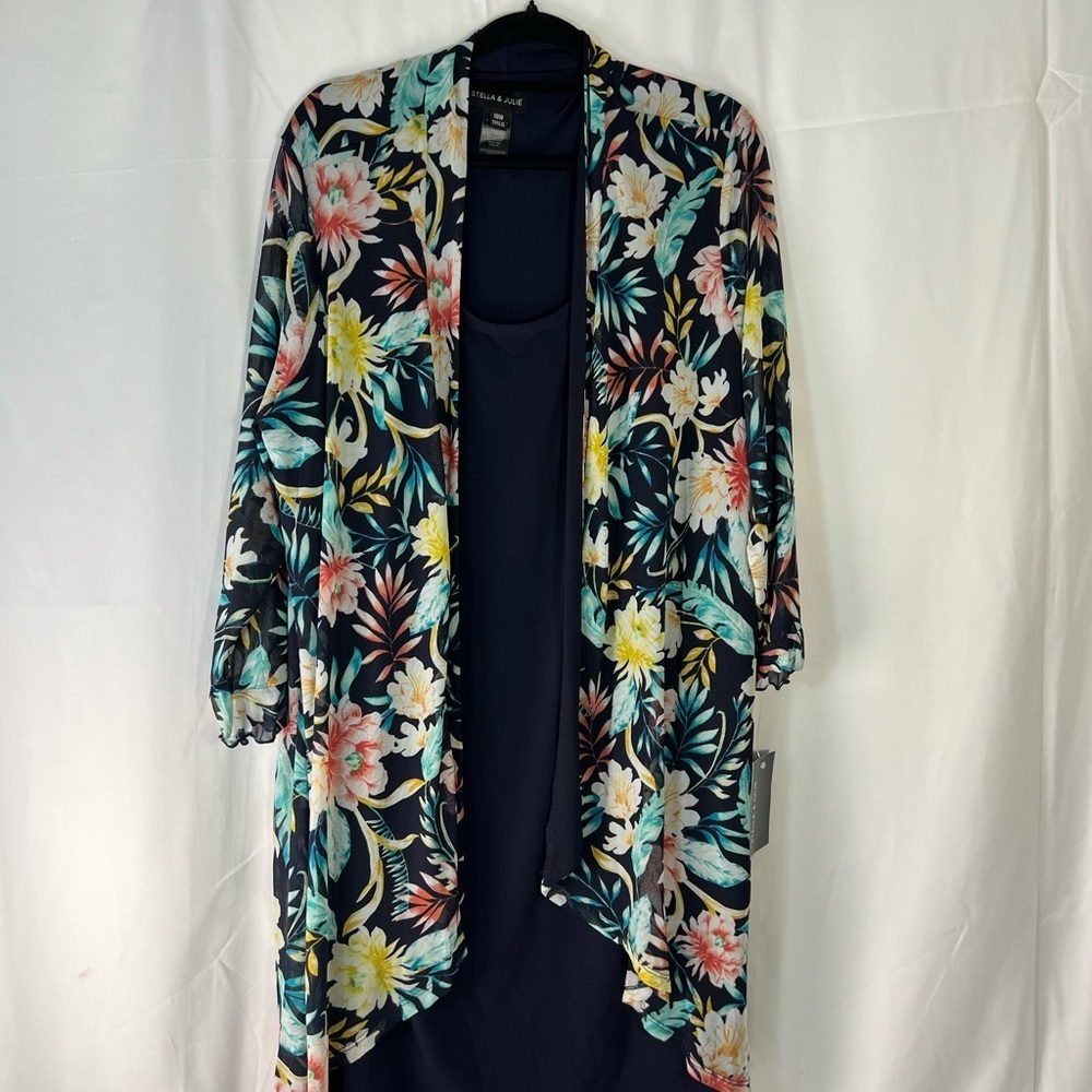 Navy Dress with Floral Sheer Kimono Size 18 NWT - Picture 2 of 9